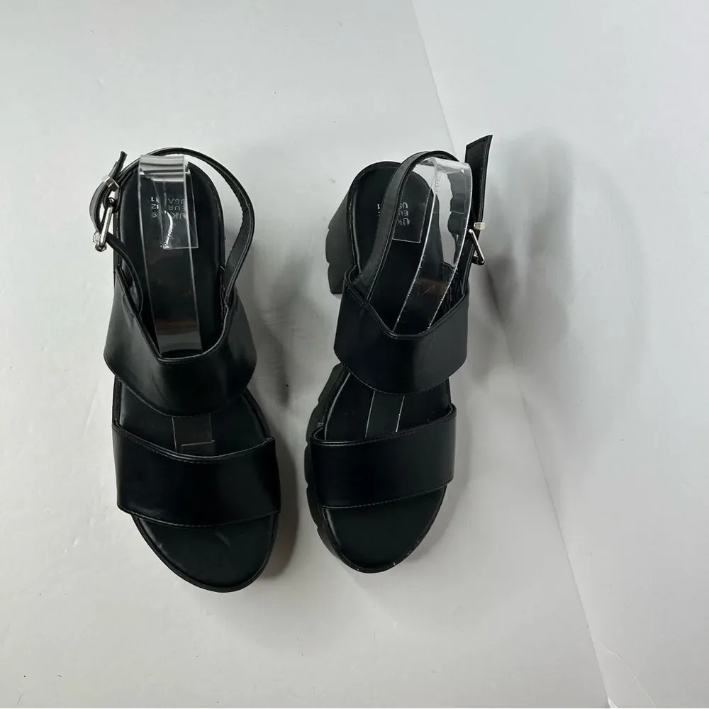 New Faux Leather Chunky Black Platform Sandals 9 Slingback Design